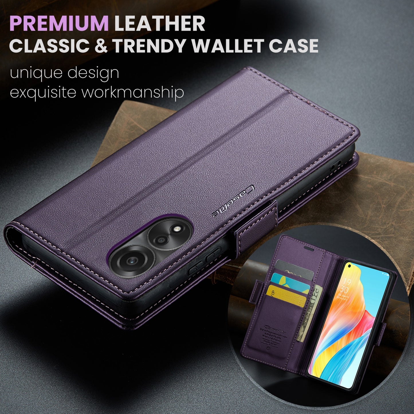 OPPO A78 4G Leather Case - RFID Anti-theft, Butterfly Buckle, Litchi Texture, Card Slot & Stand