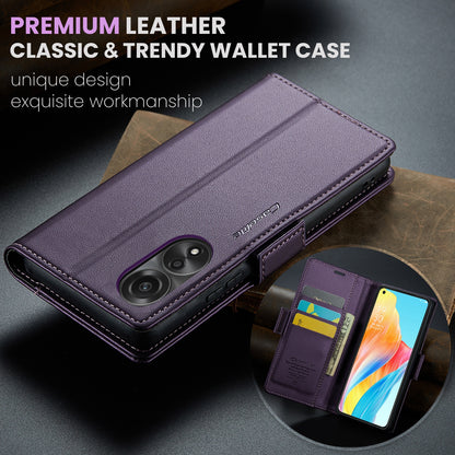 OPPO A78 4G Leather Case - RFID Anti-theft, Butterfly Buckle, Litchi Texture, Card Slot & Stand