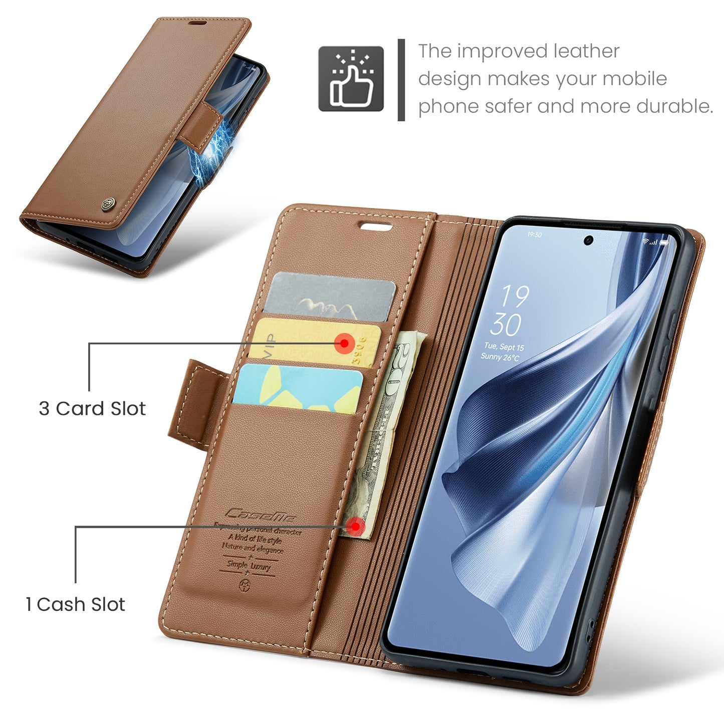 OPPO Reno10 5G／Reno10 Pro Leather Case - RFID Anti-theft, Butterfly Buckle, Litchi Texture, Card Slot & Stand