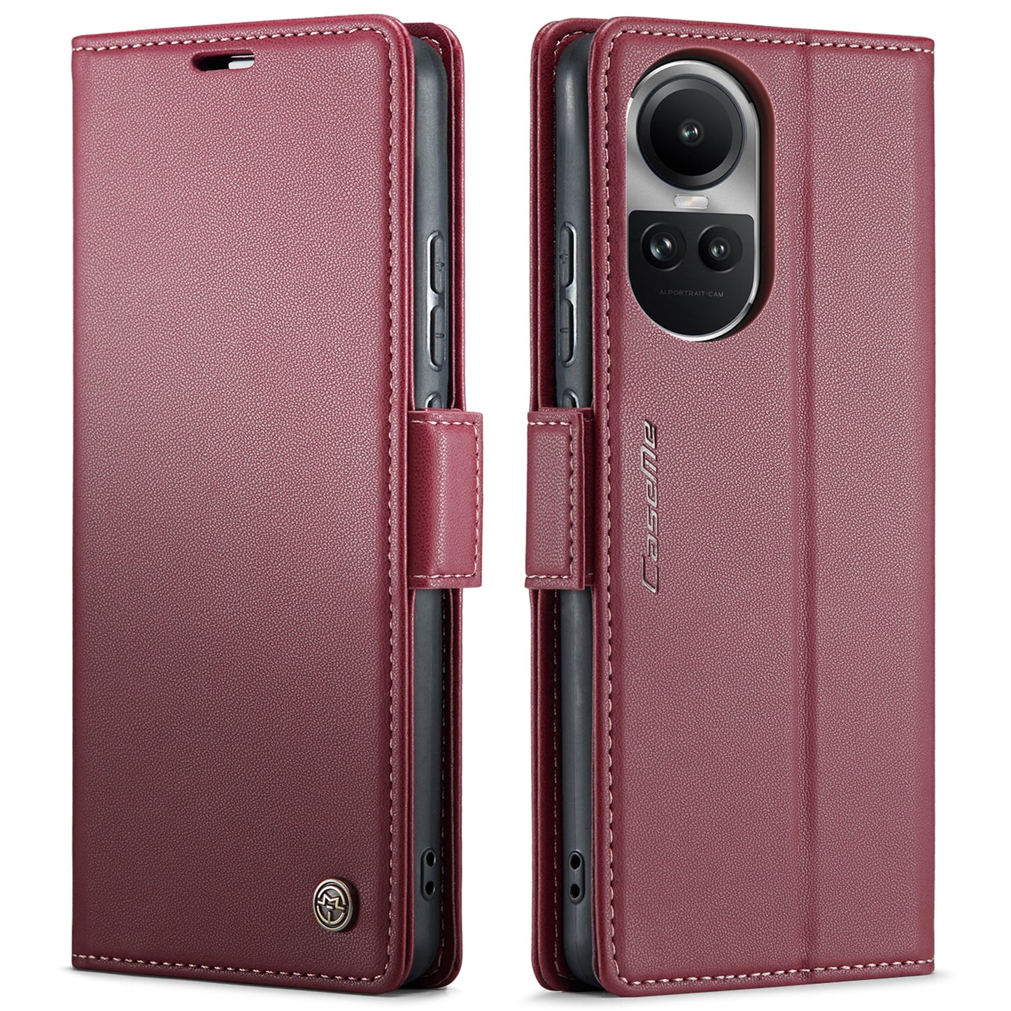 OPPO Reno10 5G／Reno10 Pro Leather Case - RFID Anti-theft, Butterfly Buckle, Litchi Texture, Card Slot & Stand