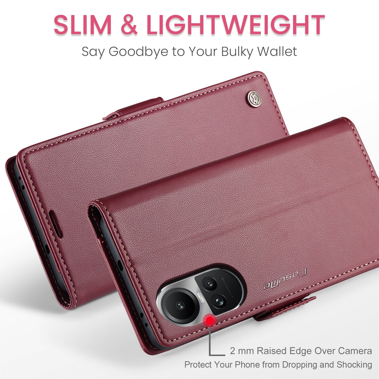 OPPO Reno10 5G／Reno10 Pro Leather Case - RFID Anti-theft, Butterfly Buckle, Litchi Texture, Card Slot & Stand