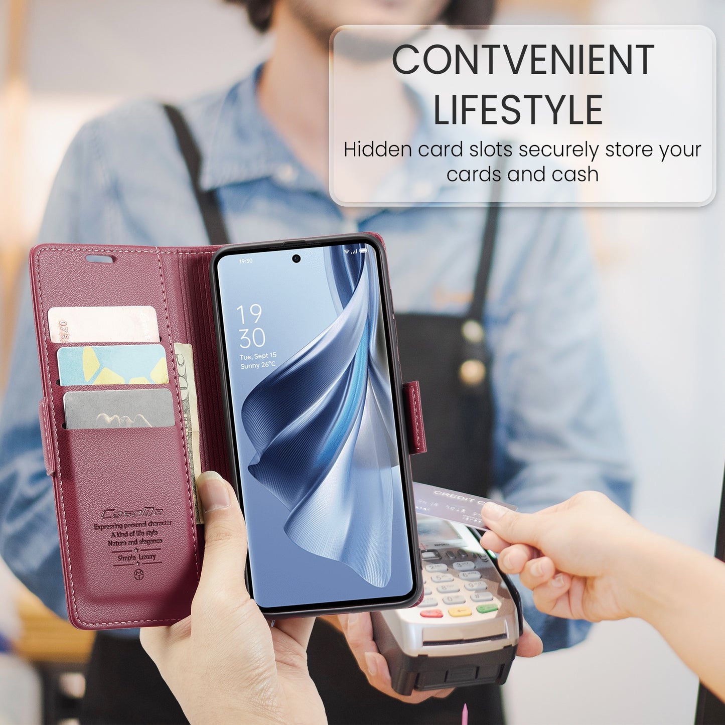 OPPO Reno10 5G／Reno10 Pro Leather Case - RFID Anti-theft, Butterfly Buckle, Litchi Texture, Card Slot & Stand