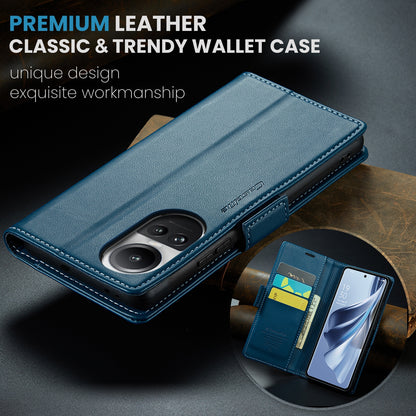 OPPO Reno10 5G／Reno10 Pro Leather Case - RFID Anti-theft, Butterfly Buckle, Litchi Texture, Card Slot & Stand