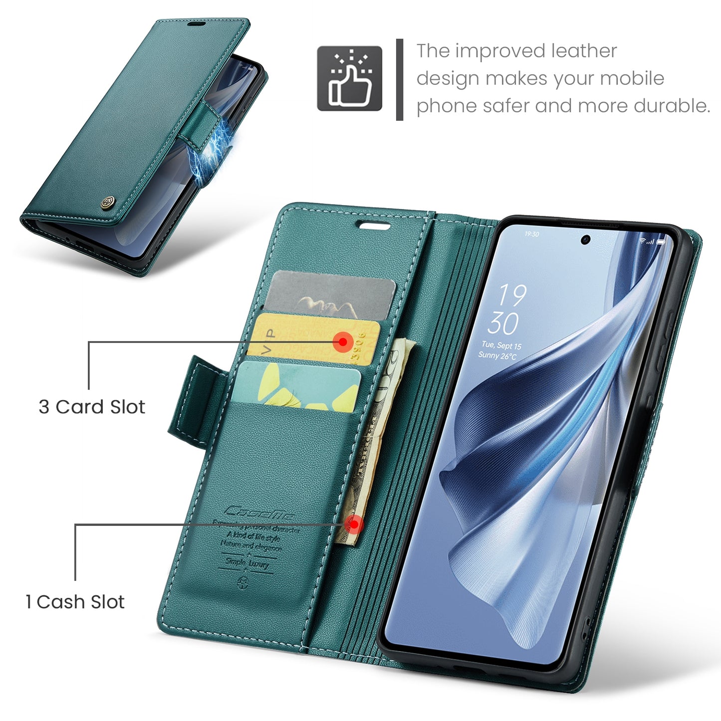 OPPO Reno10 5G／Reno10 Pro Leather Case - RFID Anti-theft, Butterfly Buckle, Litchi Texture, Card Slot & Stand