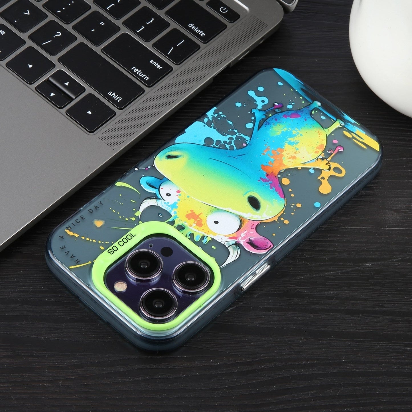 iPhone 14 Case - Animal Oil Painting Design, Durable PC + TPU Cover