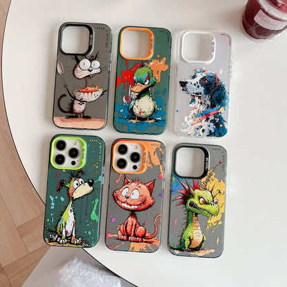 iPhone 15 Plus Case - Animal Oil Painting Design, Durable PC + TPU Cover