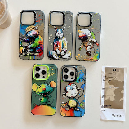 iPhone 12 Case - Animal Oil Painting Design, Durable PC + TPU Cover