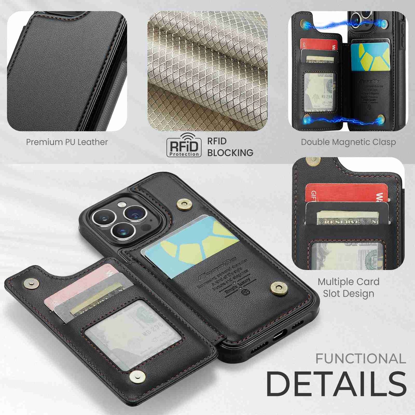 Apple iPhone 15 Pro CaseMe C22 Card Slots Holder RFID Anti-theft Phone Case