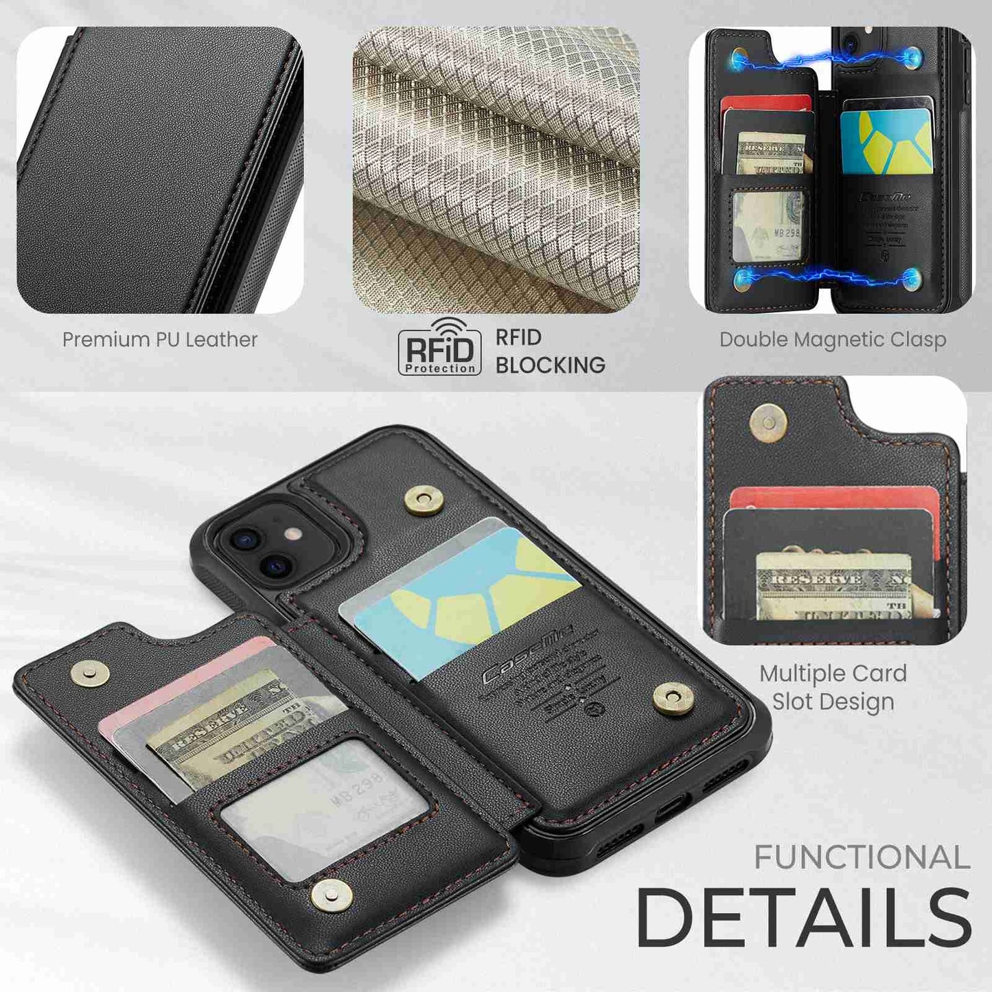 Apple iPhone 12/12 Pro CaseMe C22 Card Slots Holder RFID Anti-theft Phone Case