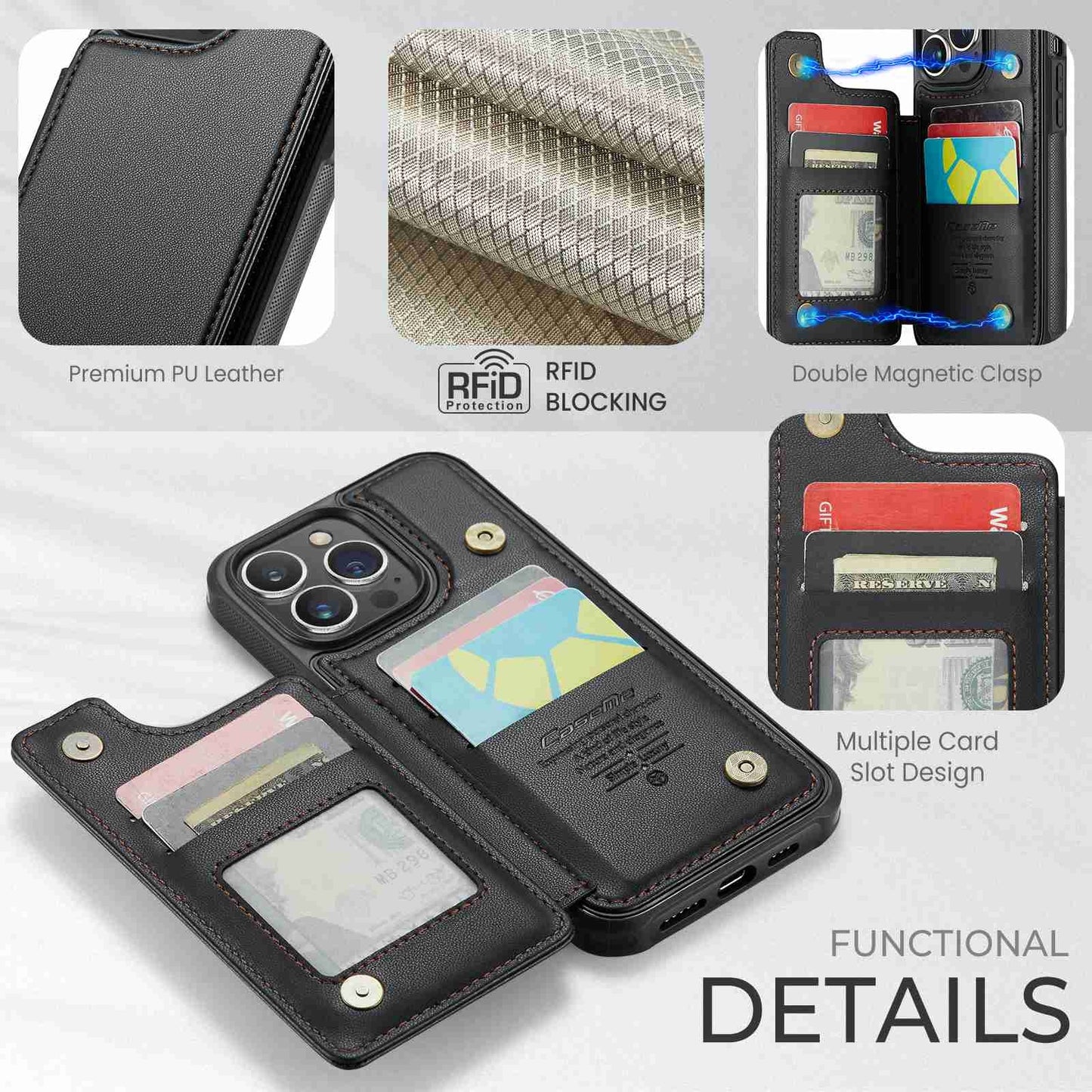 Apple iPhone 13 Pro Max CaseMe C22 Card Slots Holder RFID Anti-theft Phone Case