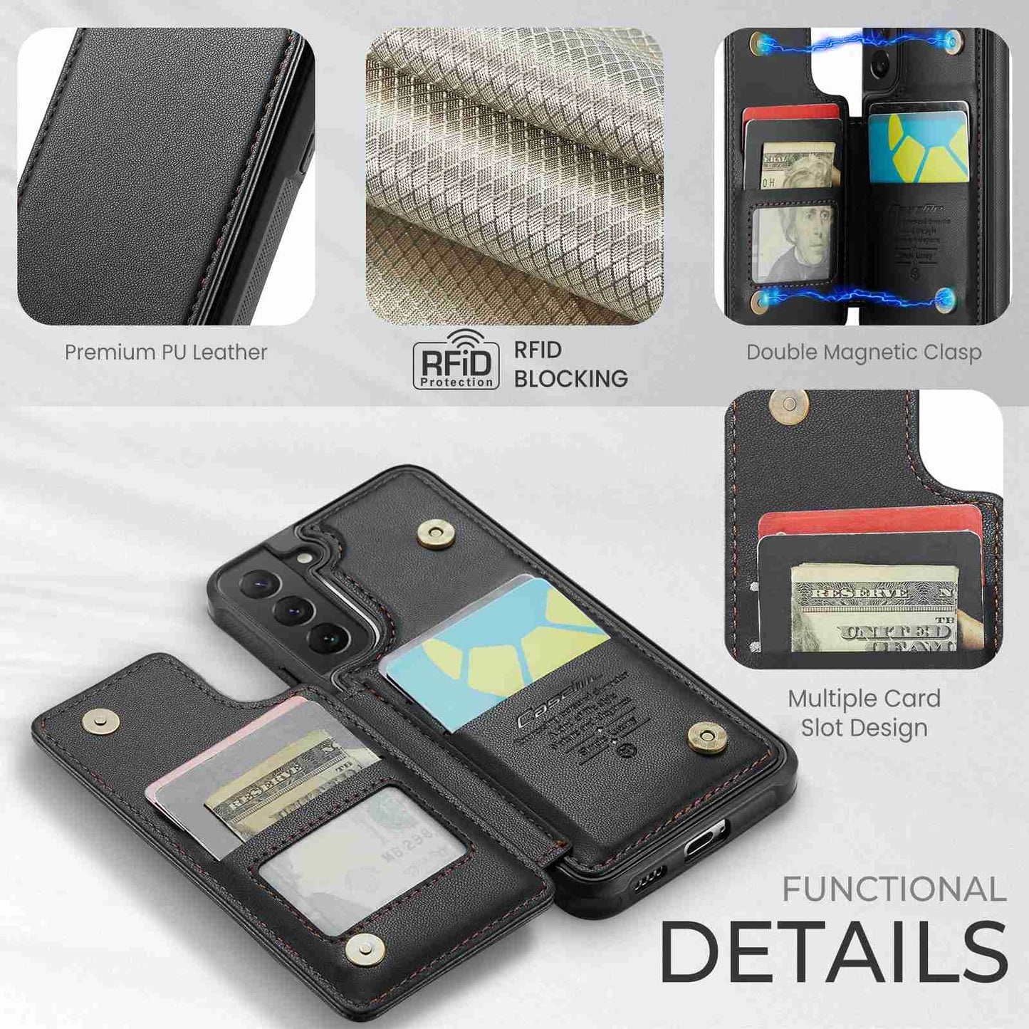 Samsung Galaxy S22 5G CaseMe C22 Card Slots Holder RFID Anti-theft Phone Case