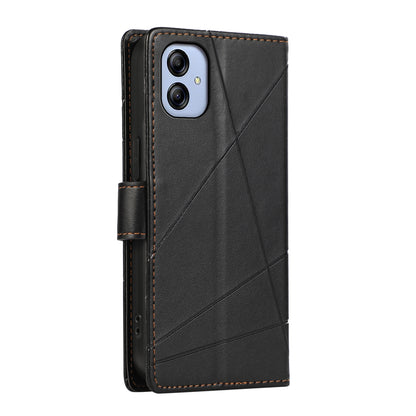 Samsung Galaxy A04e Genuine Leather Texture Embossed Line Phone Case with Card Wallet & Kickstand