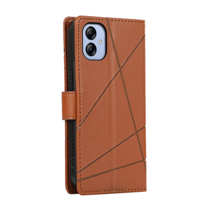 Samsung Galaxy A04e Genuine Leather Texture Embossed Line Phone Case with Card Wallet & Kickstand