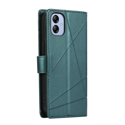 Samsung Galaxy A04e Genuine Leather Texture Embossed Line Phone Case with Card Wallet & Kickstand