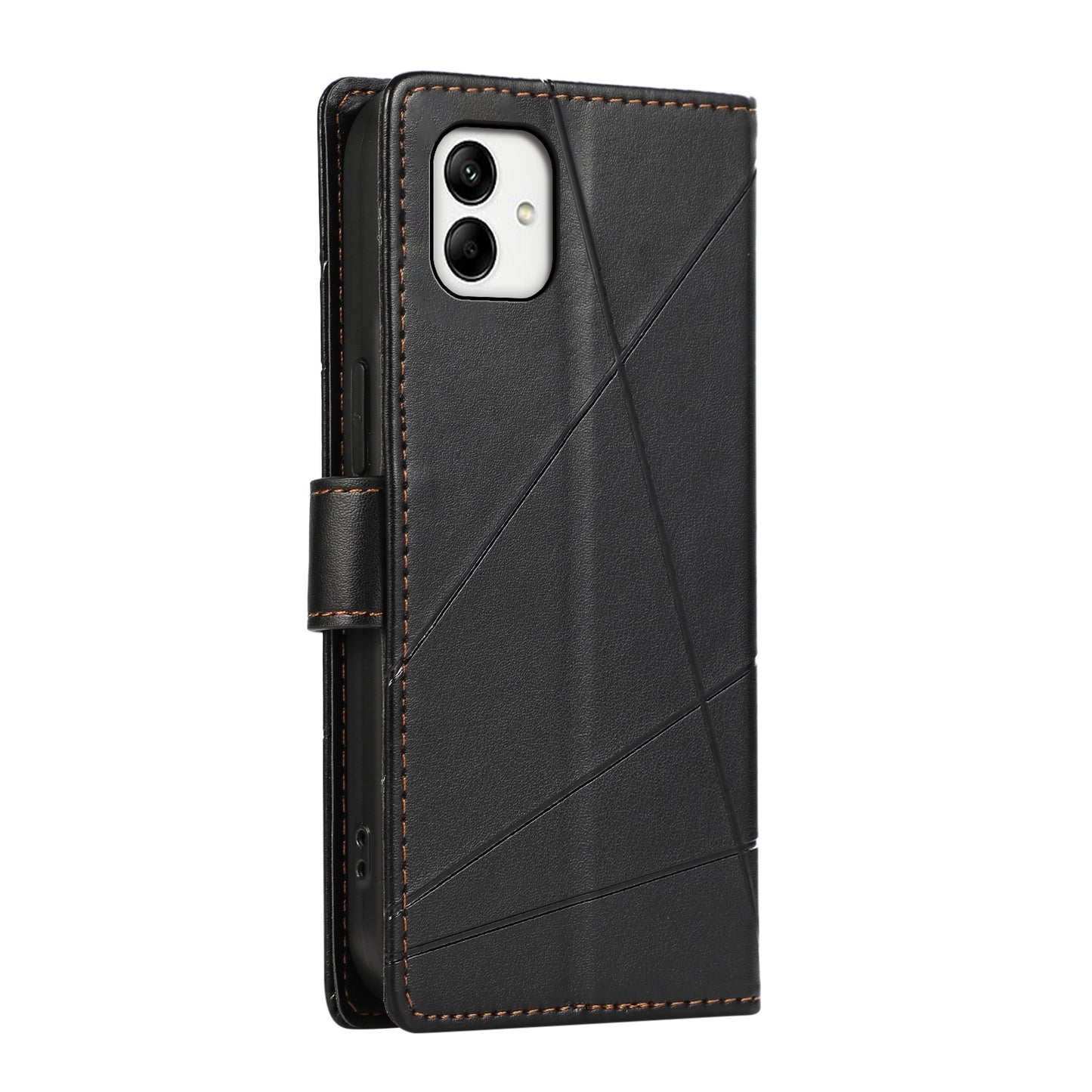 Samsung Galaxy A05 Genuine Leather Texture Embossed Line Phone Case with Card Wallet & Kickstand