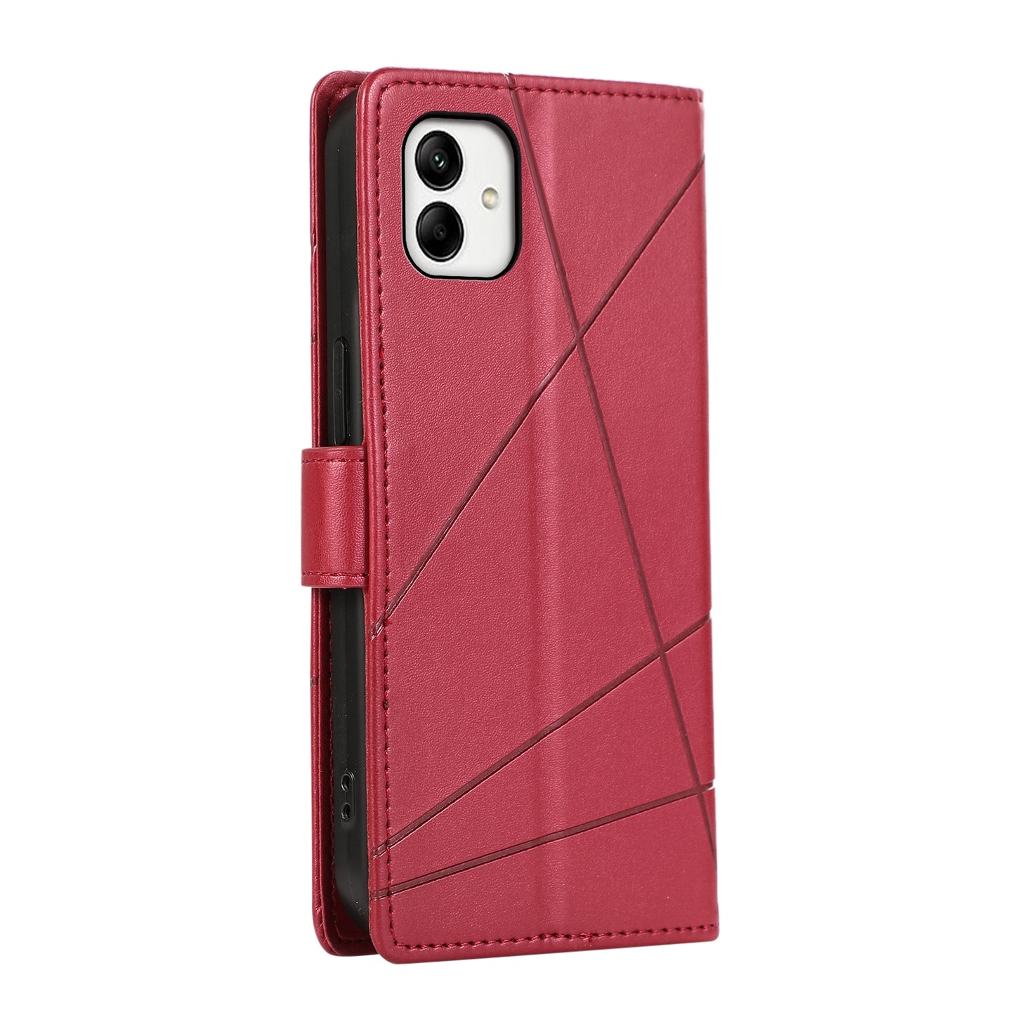 Samsung Galaxy A05 Genuine Leather Texture Embossed Line Phone Case with Card Wallet & Kickstand