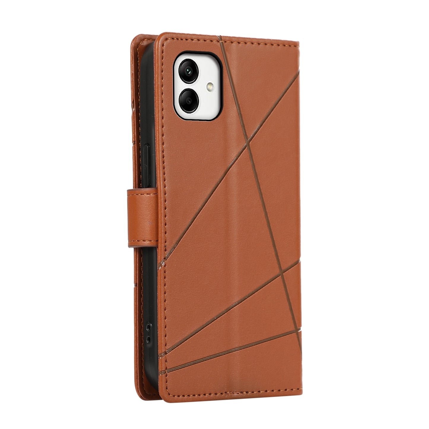 Samsung Galaxy A05 Genuine Leather Texture Embossed Line Phone Case with Card Wallet & Kickstand