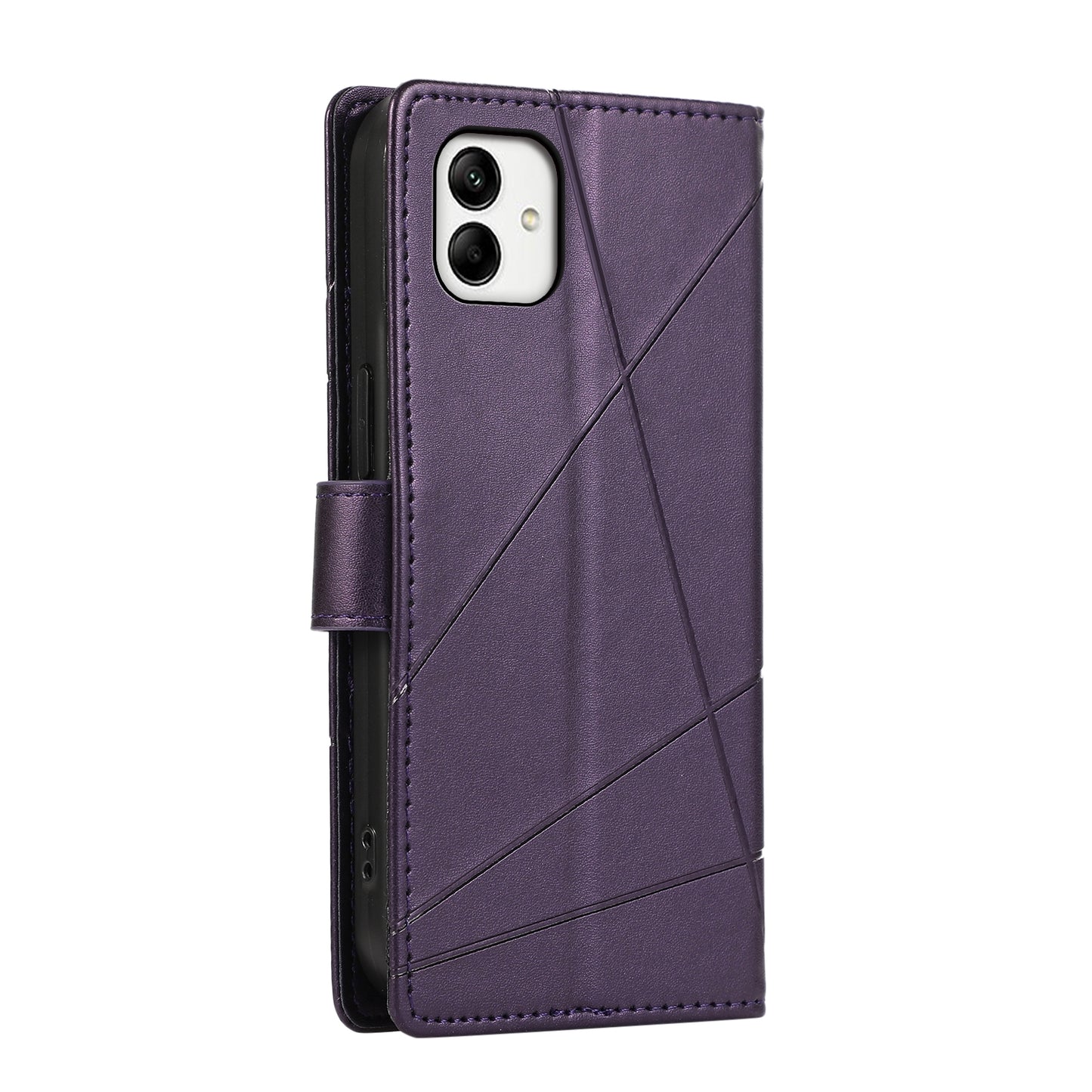 Samsung Galaxy A05 Genuine Leather Texture Embossed Line Phone Case with Card Wallet & Kickstand