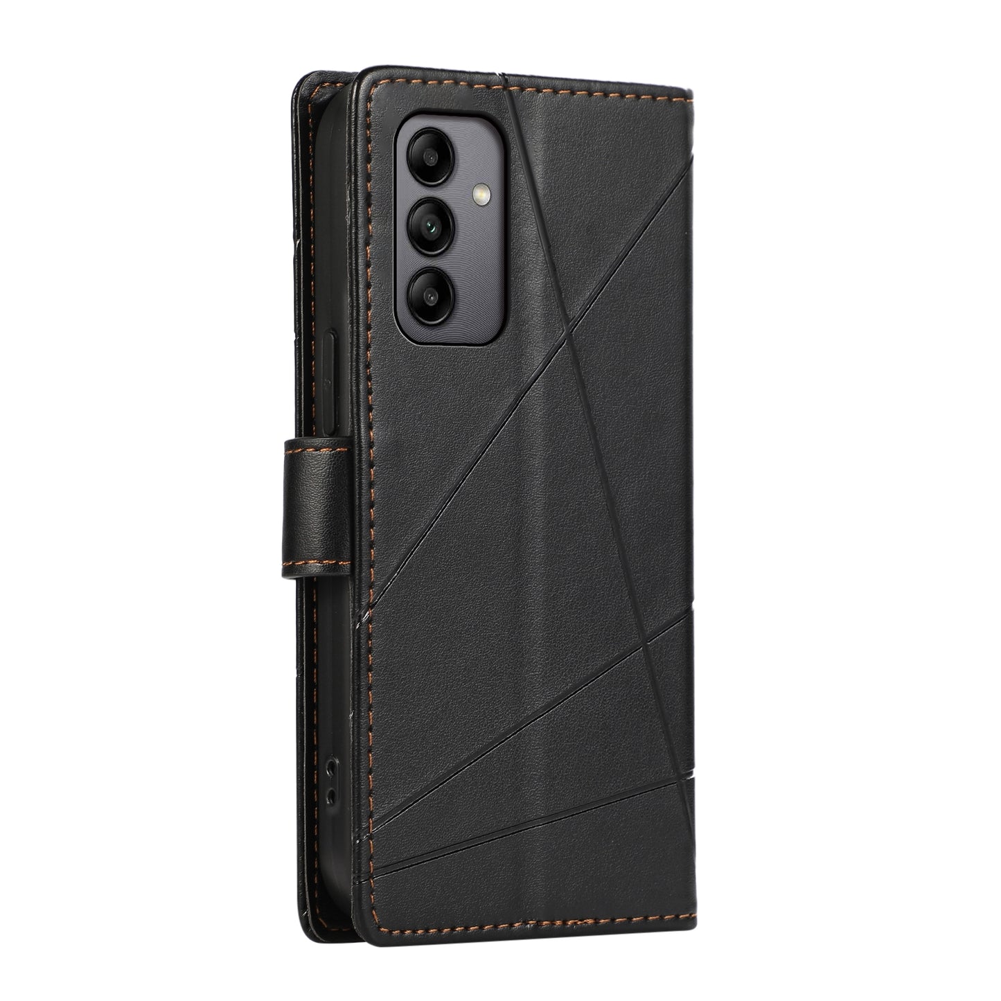 Samsung Galaxy A05s Genuine Leather Texture Embossed Line Phone Case with Card Wallet & Kickstand