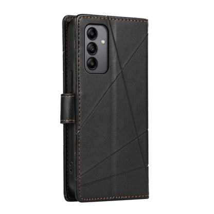 Samsung Galaxy A05s Genuine Leather Texture Embossed Line Phone Case with Card Wallet & Kickstand