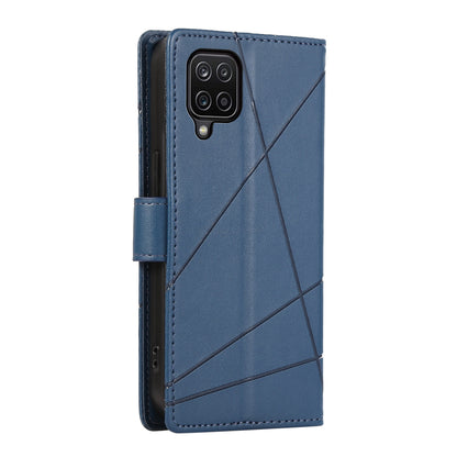 Samsung Galaxy A12 Genuine Leather Texture Embossed Line Phone Case with Card Wallet & Kickstand