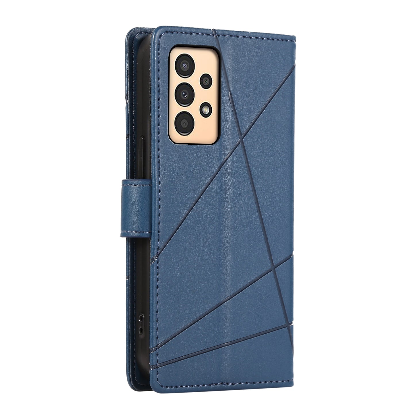 Samsung Galaxy A13 Genuine Leather Texture Embossed Line Phone Case with Card Wallet & Kickstand