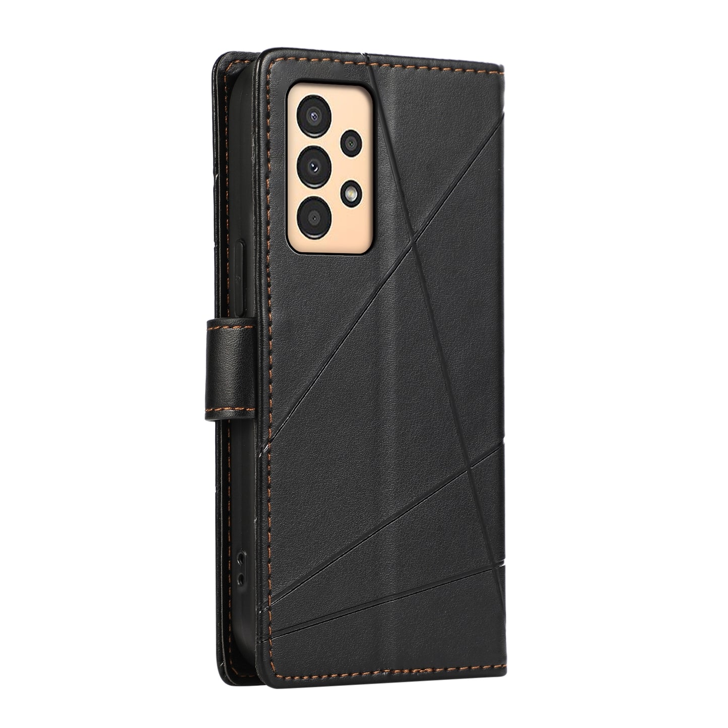 Samsung Galaxy A13 Genuine Leather Texture Embossed Line Phone Case with Card Wallet & Kickstand