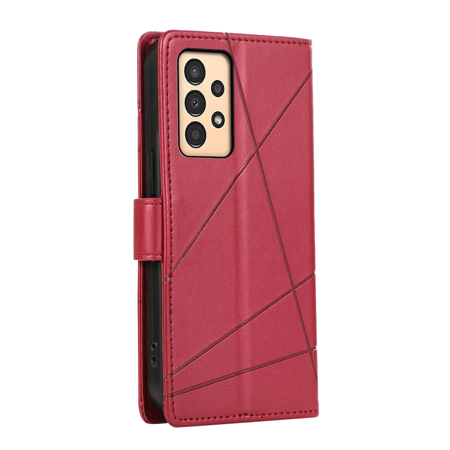 Samsung Galaxy A13 Genuine Leather Texture Embossed Line Phone Case with Card Wallet & Kickstand