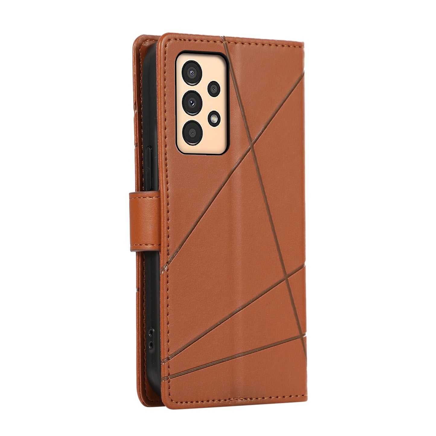 Samsung Galaxy A13 Genuine Leather Texture Embossed Line Phone Case with Card Wallet & Kickstand