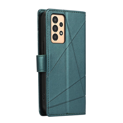 Samsung Galaxy A13 Genuine Leather Texture Embossed Line Phone Case with Card Wallet & Kickstand