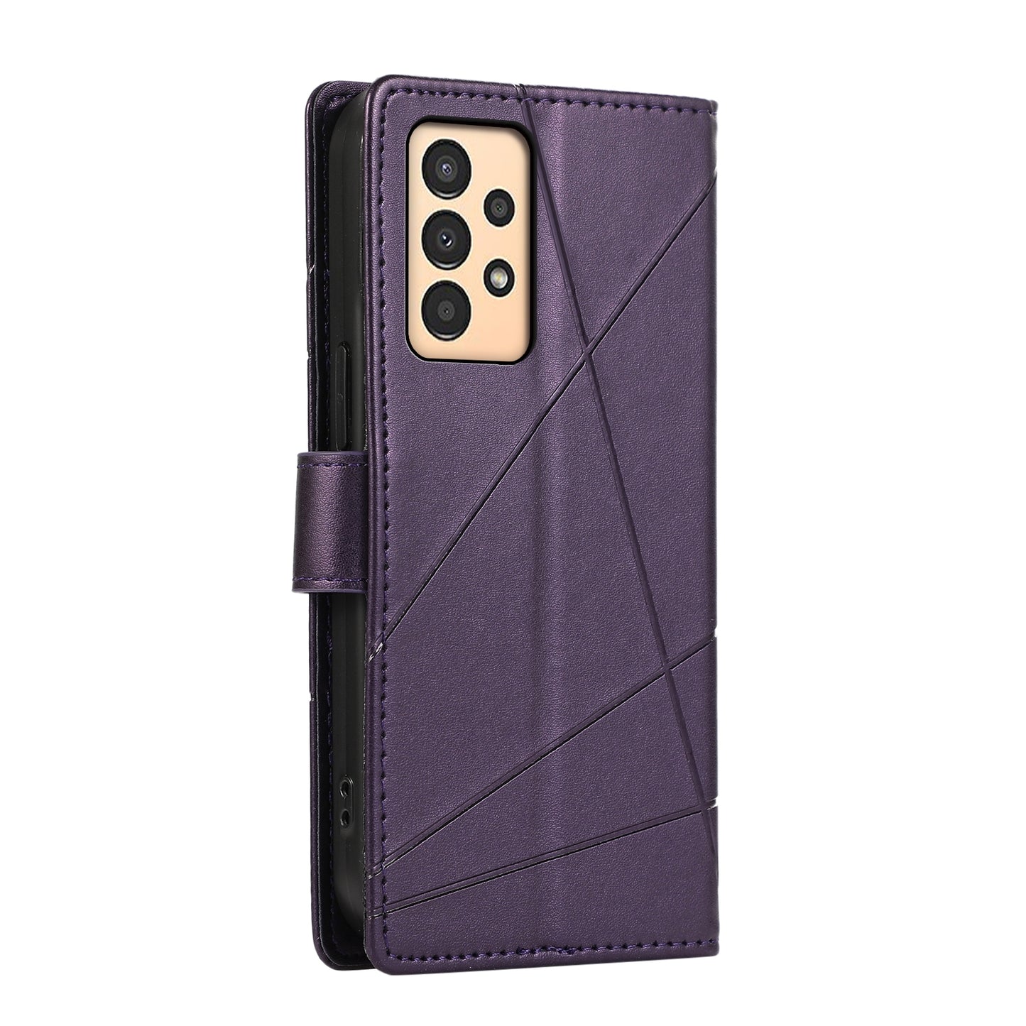 Samsung Galaxy A13 Genuine Leather Texture Embossed Line Phone Case with Card Wallet & Kickstand