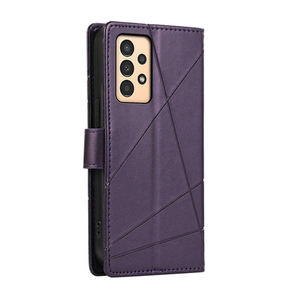 Samsung Galaxy A13 Genuine Leather Texture Embossed Line Phone Case with Card Wallet & Kickstand