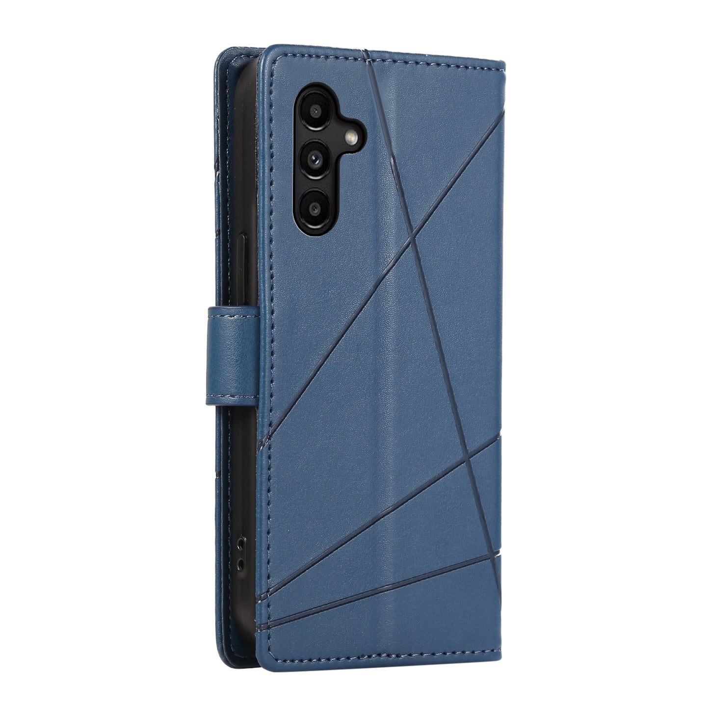 Samsung Galaxy A14 Genuine Leather Texture Embossed Line Phone Case with Card Wallet & Kickstand