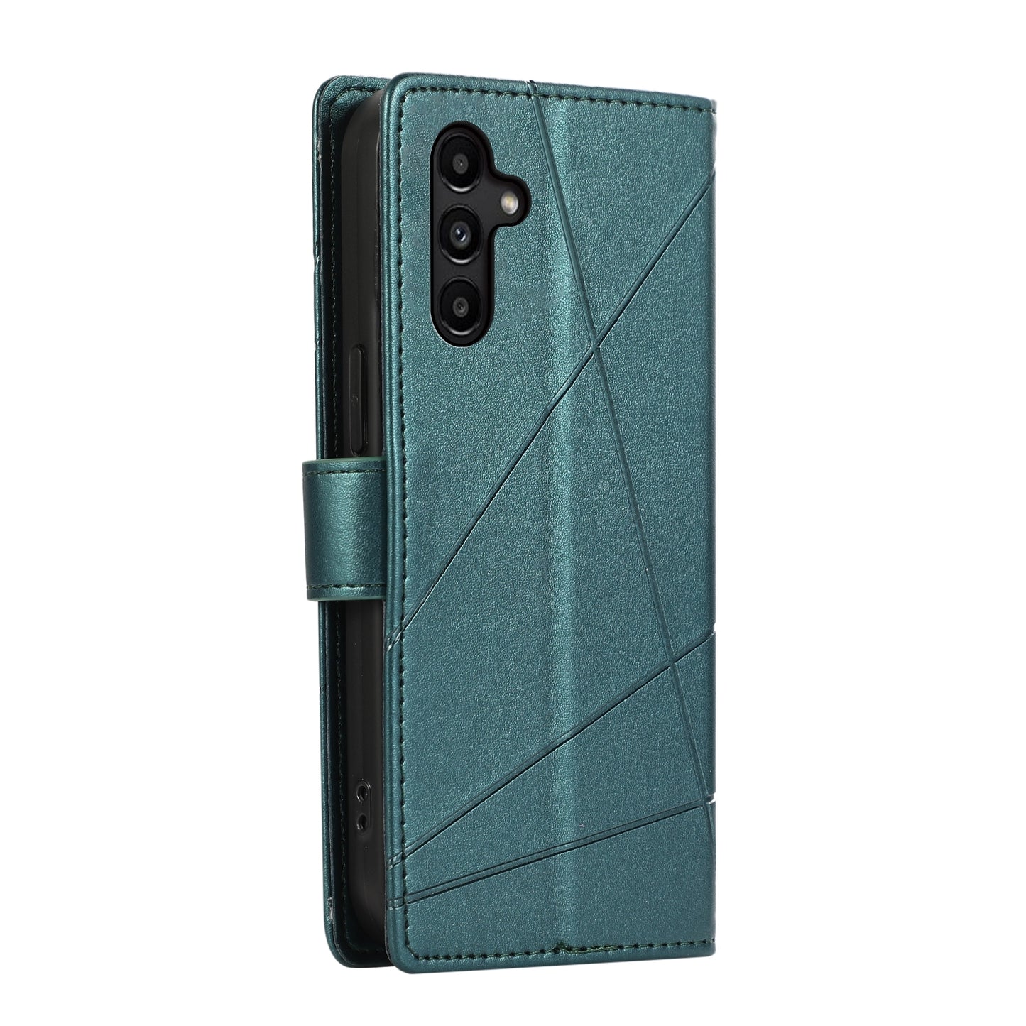 Samsung Galaxy A14 Genuine Leather Texture Embossed Line Phone Case with Card Wallet & Kickstand