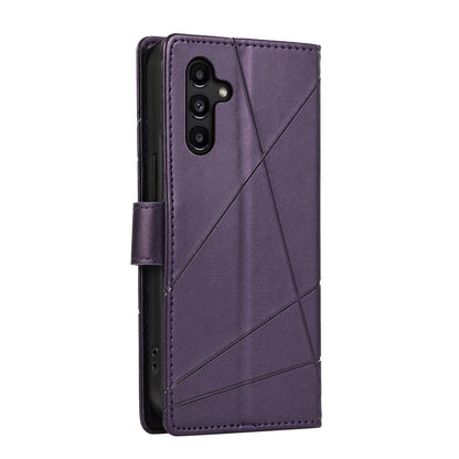 Samsung Galaxy A14 Genuine Leather Texture Embossed Line Phone Case with Card Wallet & Kickstand