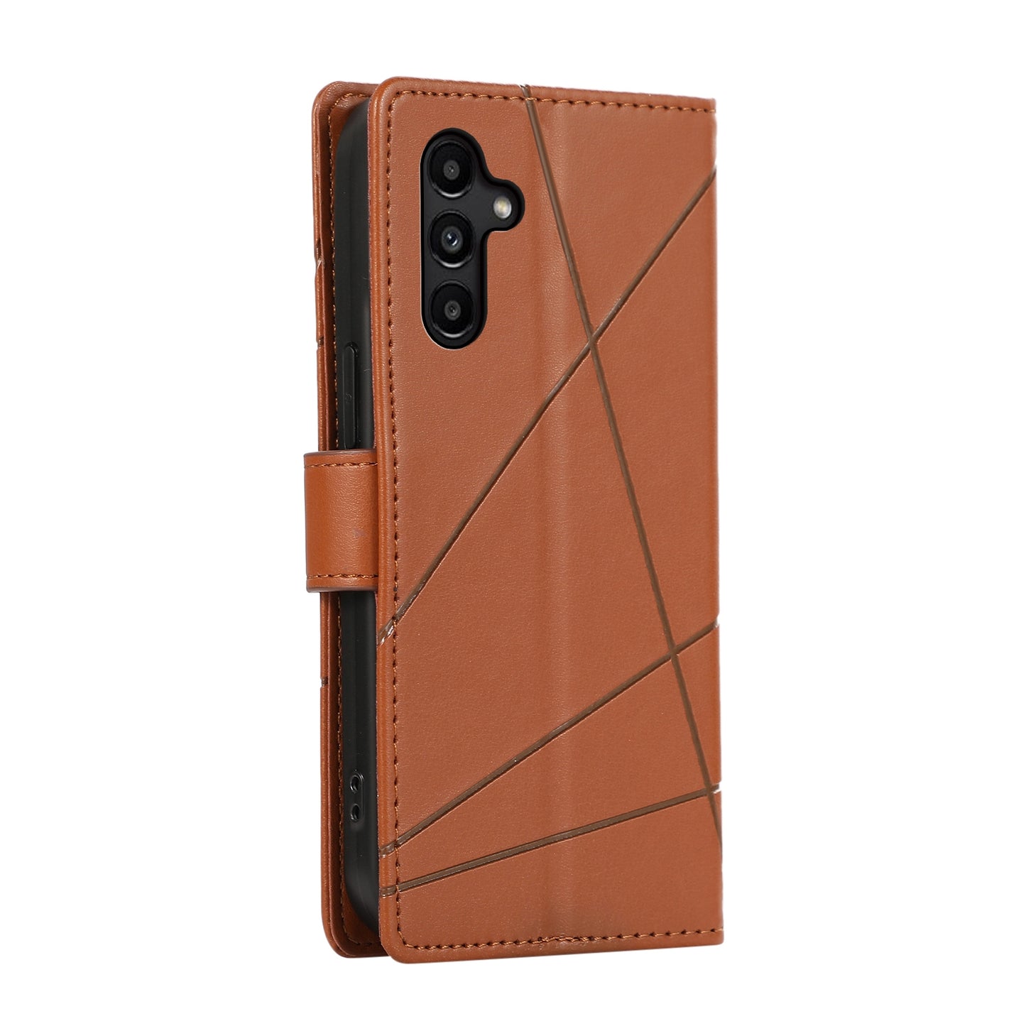 Samsung Galaxy A15 Genuine Leather Texture Embossed Line Phone Case with Card Wallet & Kickstand