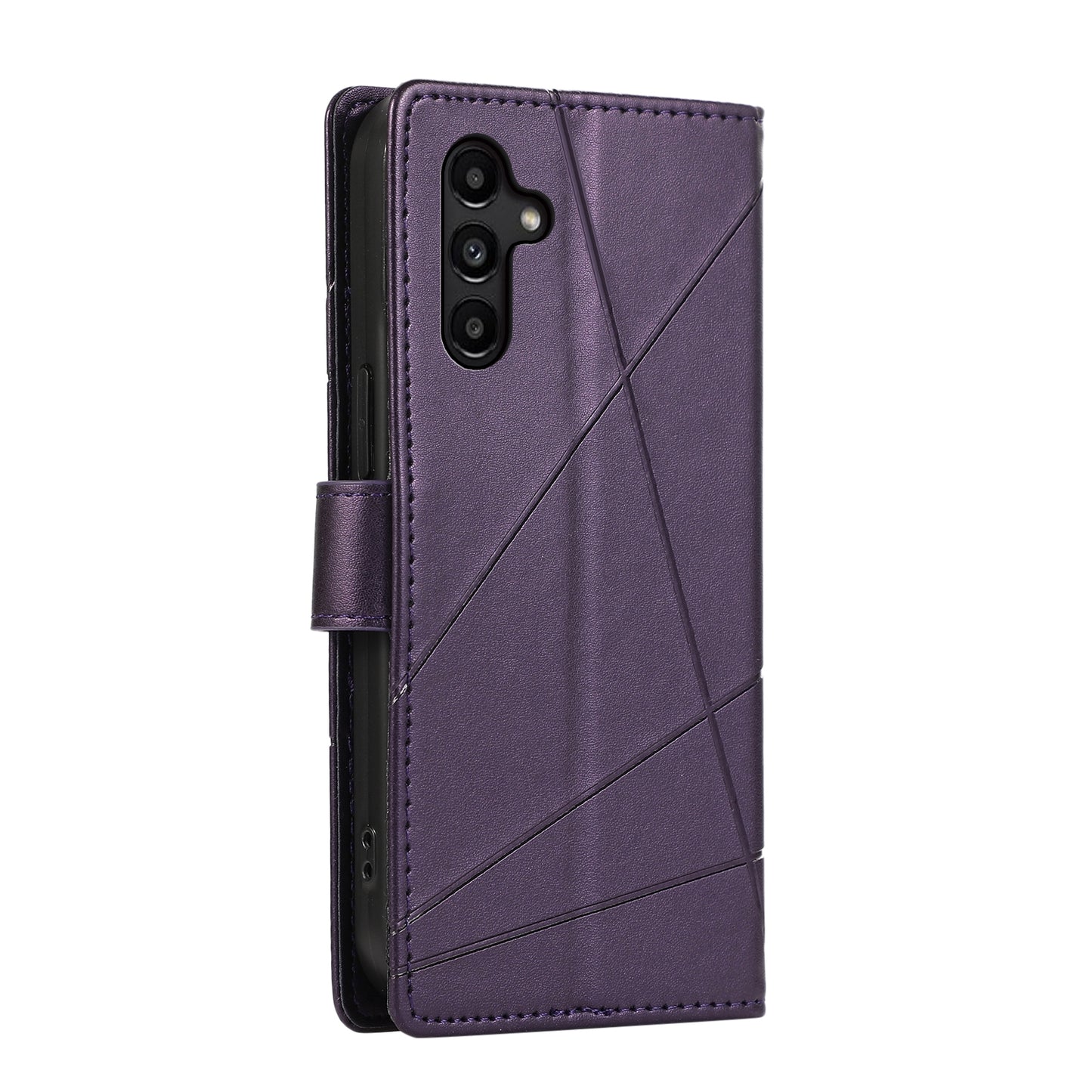 Samsung Galaxy A15 Genuine Leather Texture Embossed Line Phone Case with Card Wallet & Kickstand