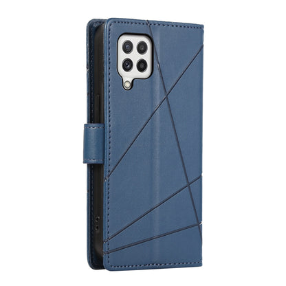 Samsung Galaxy A22 4G Genuine Leather Texture Embossed Line Phone Case with Card Wallet & Kickstand