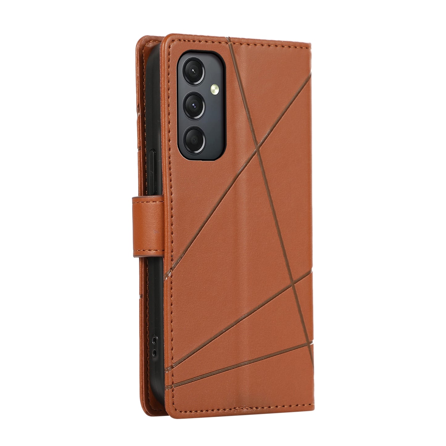 Samsung Galaxy A24 4G Genuine Leather Texture Embossed Line Phone Case with Card Wallet & Kickstand