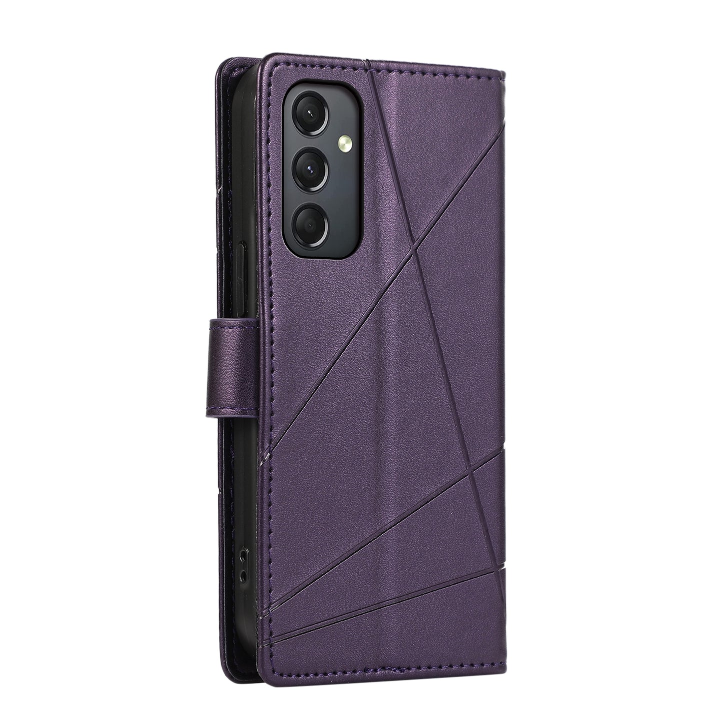 Samsung Galaxy A24 4G Genuine Leather Texture Embossed Line Phone Case with Card Wallet & Kickstand