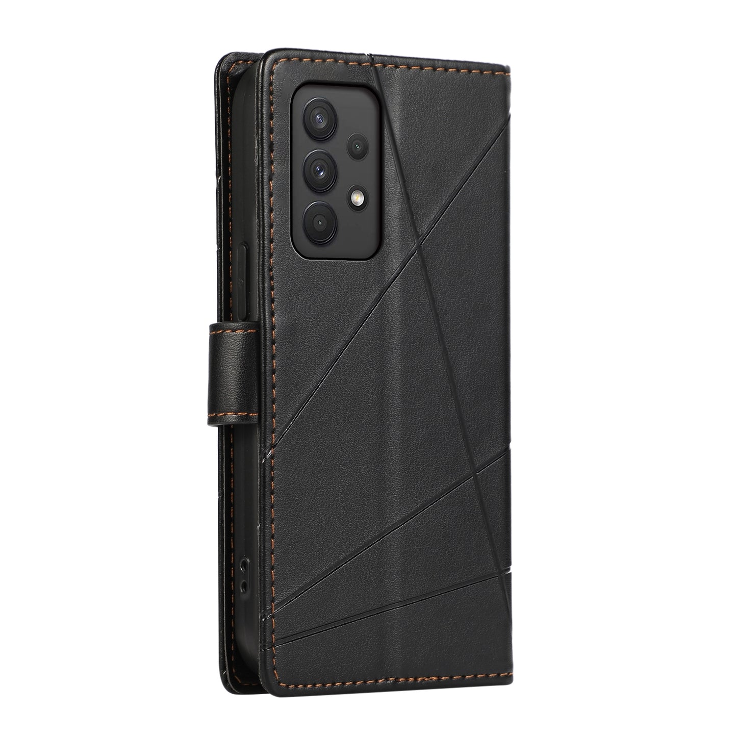 Samsung Galaxy A32 Genuine Leather Texture Embossed Line Phone Case with Card Wallet & Kickstand