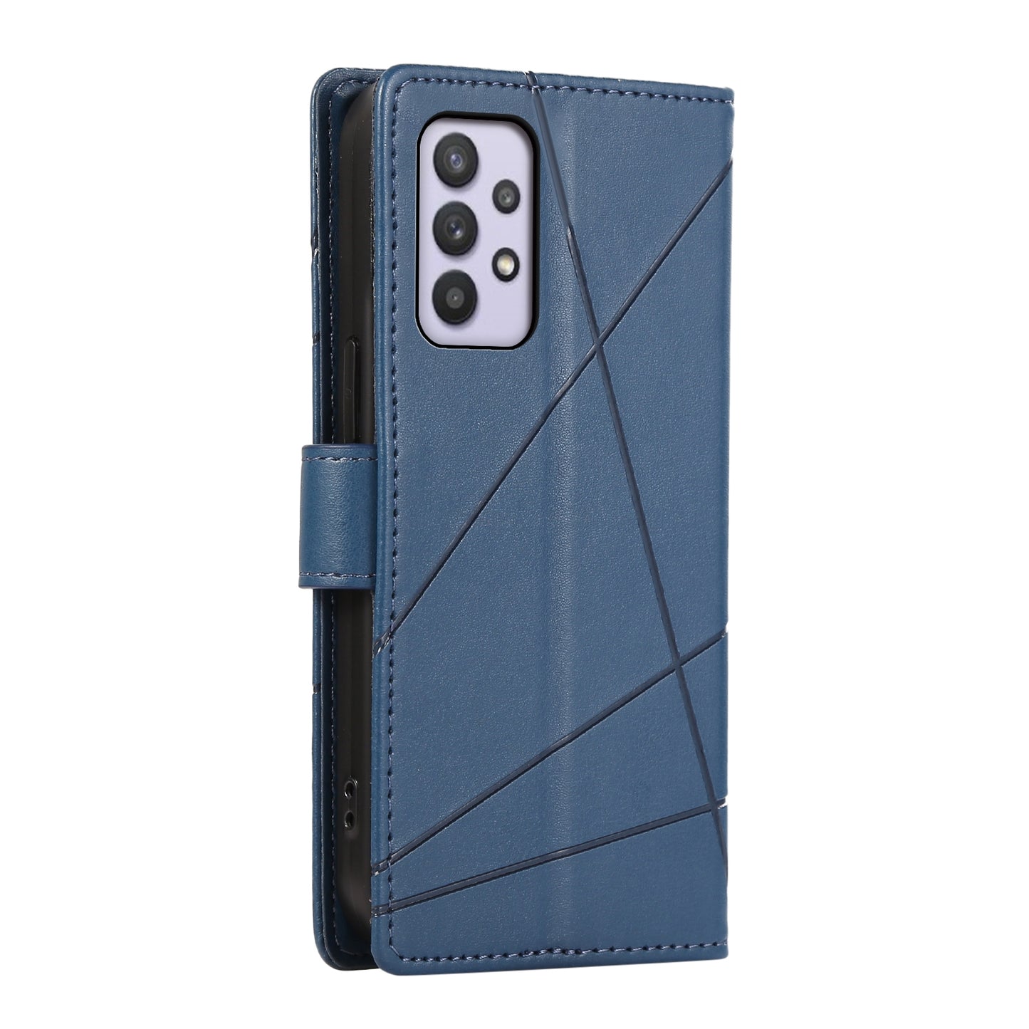 Samsung Galaxy A32 5G Genuine Leather Texture Embossed Line Phone Case with Card Wallet & Kickstand