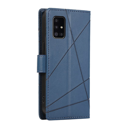 Samsung Galaxy A51 4G Genuine Leather Texture Embossed Line Phone Case with Card Wallet & Kickstand