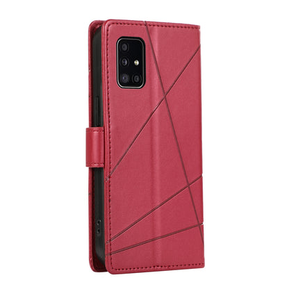 Samsung Galaxy A51 4G Genuine Leather Texture Embossed Line Phone Case with Card Wallet & Kickstand