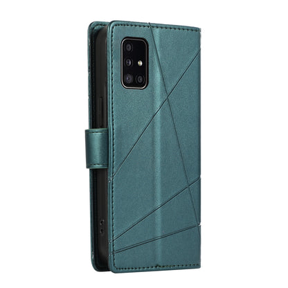 Samsung Galaxy A51 4G Genuine Leather Texture Embossed Line Phone Case with Card Wallet & Kickstand