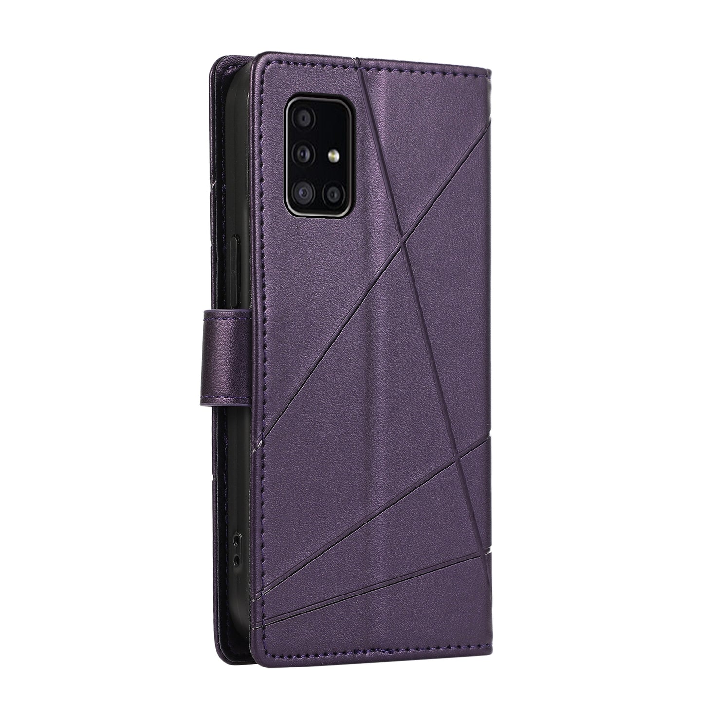 Samsung Galaxy A51 4G Genuine Leather Texture Embossed Line Phone Case with Card Wallet & Kickstand