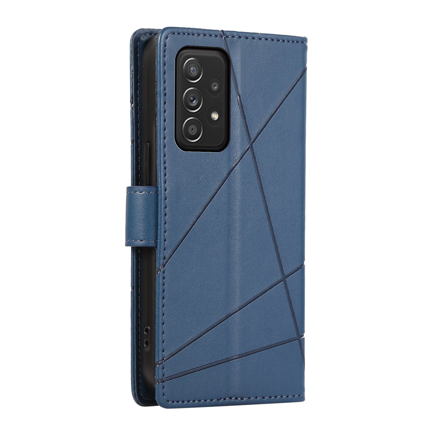 Samsung Galaxy A52 5G Genuine Leather Texture Embossed Line Phone Case with Card Wallet & Kickstand