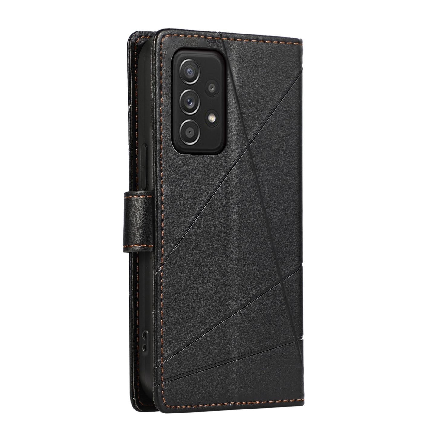 Samsung Galaxy A52 5G Genuine Leather Texture Embossed Line Phone Case with Card Wallet & Kickstand