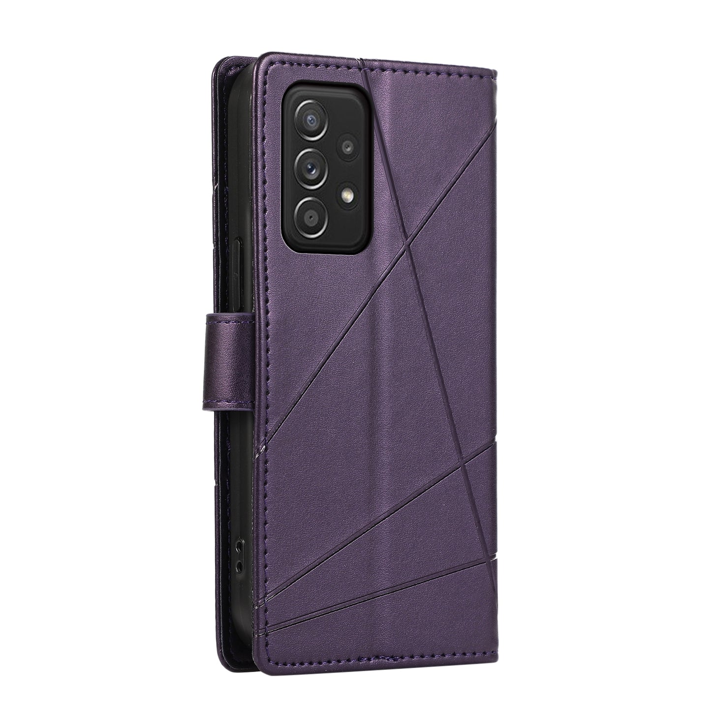 Samsung Galaxy A52 5G Genuine Leather Texture Embossed Line Phone Case with Card Wallet & Kickstand