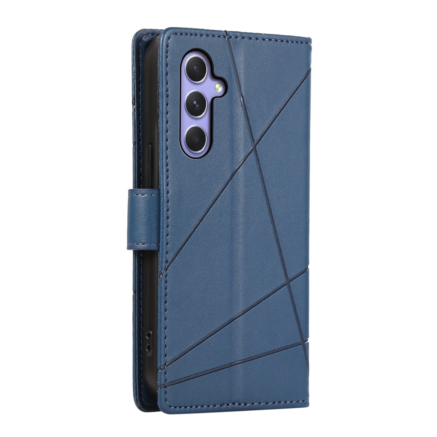 Samsung Galaxy A54 5G Genuine Leather Texture Embossed Line Phone Case with Card Wallet & Kickstand